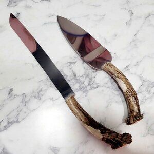 Deer Antler Server and Knife Wedding Cake Stainless Steel